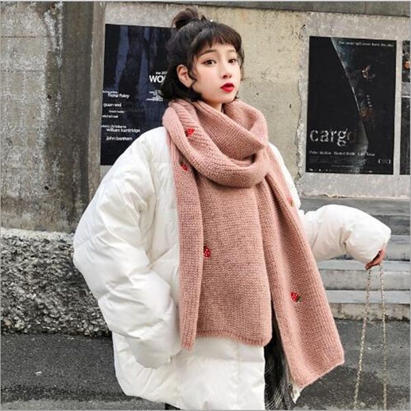 

new style brand fashion wool scarf women knitting thick keep warm scarf strawberry shawl knitted scarves