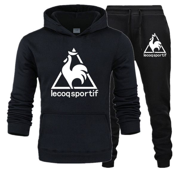 

2021 lecoqsportif men tracksuit fashion long sleeve sportswear two piece sets fleece thick hoodie+pants spring autumn pullover hoodie jacket, Gray