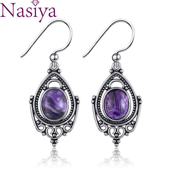 

2019 new listing sterling silver earrings fashion retro texture large oval 8x10mm natural moonstone earrings wedding party, Golden;silver