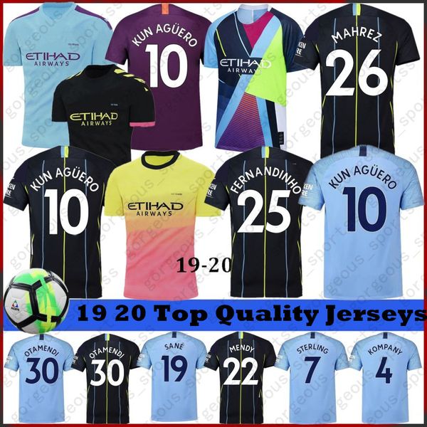 

19 20 New Man Soccer Jerseys SANE STERLING Home Away 2018 2019 Manchester KUN AGUERO Football FODEN Mens Womens Kids Kit Jerseys