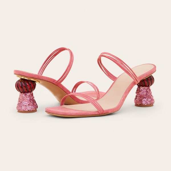 

slippers kmeioo fashion glitter sandals woman summer slip-on strange style outside slides women high heels dress shoes, Black