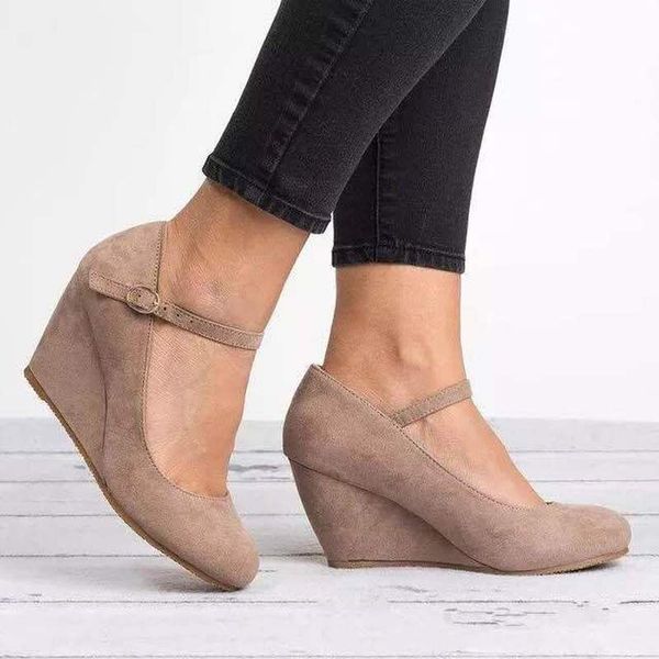 

2020 new leopard wedge heels shallow pointed toe buckle strap shoes women summer casual party banquet high heels, Black