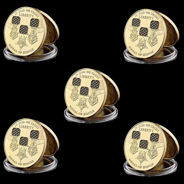 

5pcs in god we trust medal statue of liberty coins 1oz gold plated commemorative challenge coin