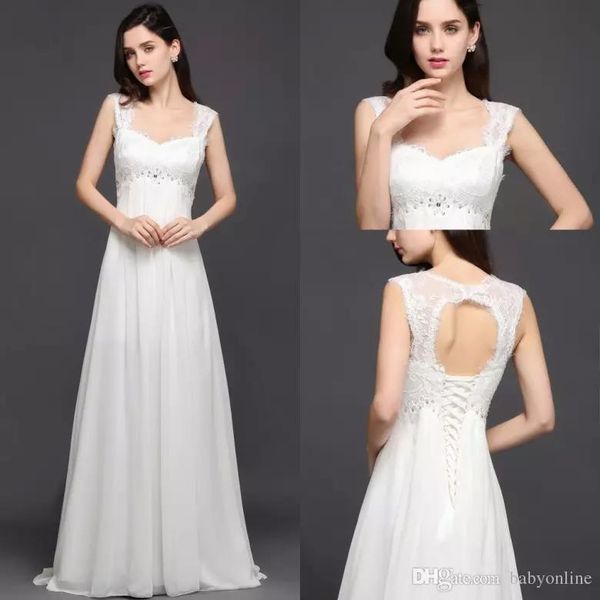 

дешевые старинные кружева шифон материнства линии свадебные платья летний пляж с открытой спиной зашнуровать беременные платья партии, White