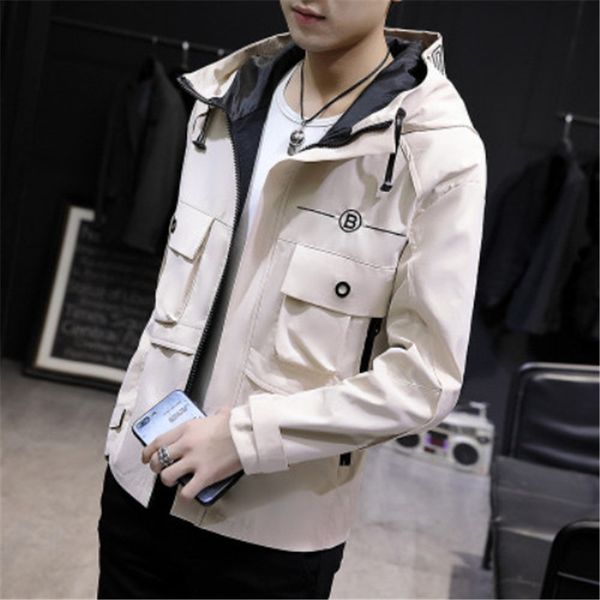 

mens tooling jackets fashion trend spring summer thin hooded windbreaker outerwear designer male casual sporting coat big size clothing, Black;brown