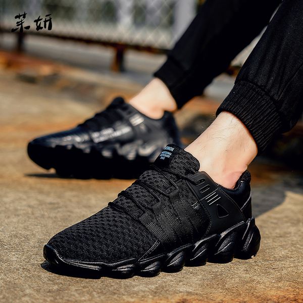 

spring autumn casual shoes for men breathable fashion male shoes lace-up sneaker zapatos hombre plus size45,46, Black