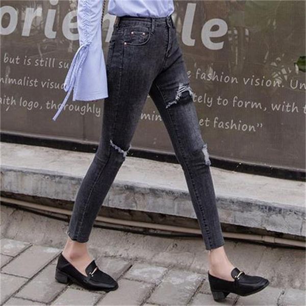 

2019 spring new mid-rise stretch slim slimming women's trousers, Blue