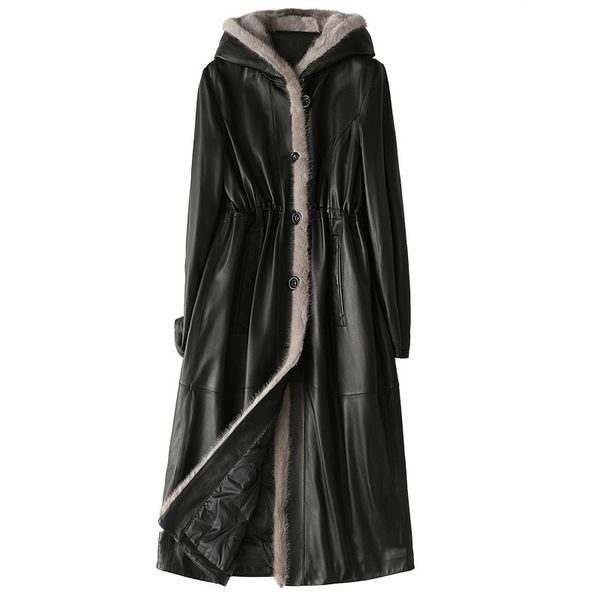 

plus size new 2019 winter jacket women down jackets women's genuine leather jacket sheepskin leather coat down parka outerwear, Black