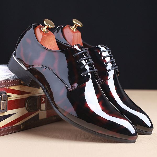 

m-anxiu fashion pointed toe business wedding patent leather oxford shoes men formal for men dress shoes, Black