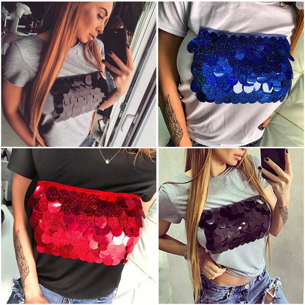 

2017 women summer sequins casual fashion cotton blusa short sleeve shirt t-shirt top, White