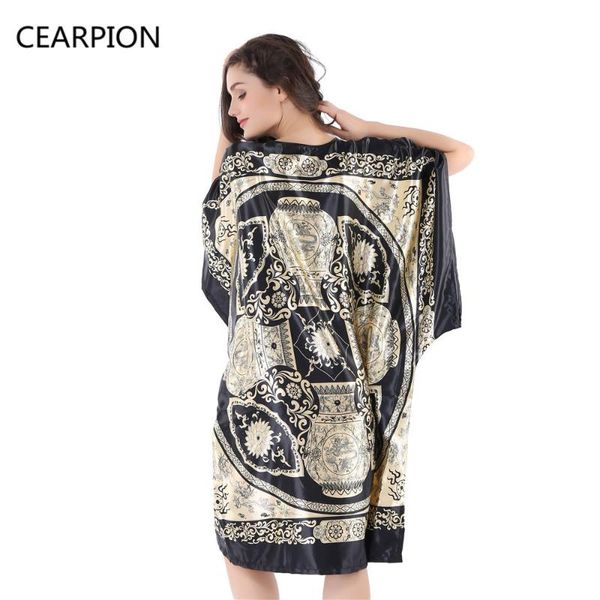 

cearpion атлас одеяние пижамы ночная рубашка пижама женская ночная сорочка неглиже свободные женщины пижамы женский домашний платье халат но, Black;red