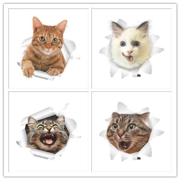 

3d vivid cats broken toilet switch door cupboard stickers refrigerator wall stickers decals for home bathroom decor poster mural