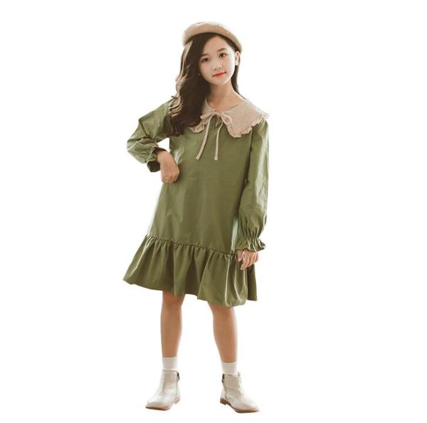 

fall new style long sleeves lotus leaf dress for big children kids girls dress costumes ing, Red;yellow