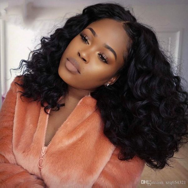 

hj weave beauty естественная волна кружева перед парики человеческих волос бразильский полный и толстый боб вьющиеся парики человеческих вол, Black