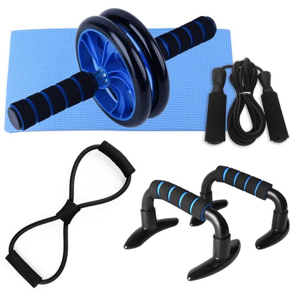 

5 pcs home gym fitness set abdominal roller wheel 8 shape resistance band jump rope push up bars pack knee pad kit fitness tools