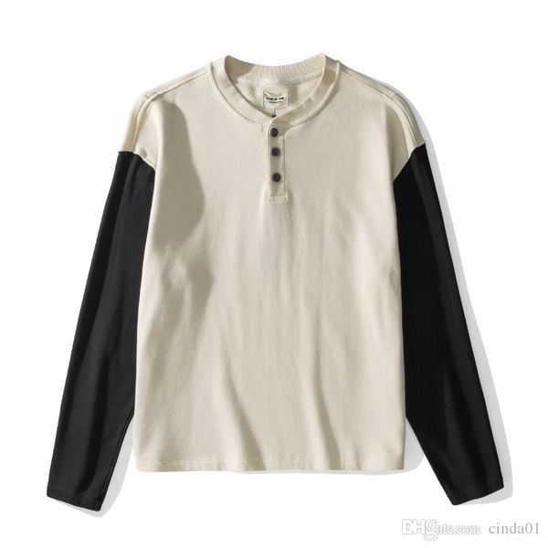 

3 colors fog essentials mens designer t shirts paneled long sleeve colorblock knitted cotton half-lapel fashion brand loose casual, White;black