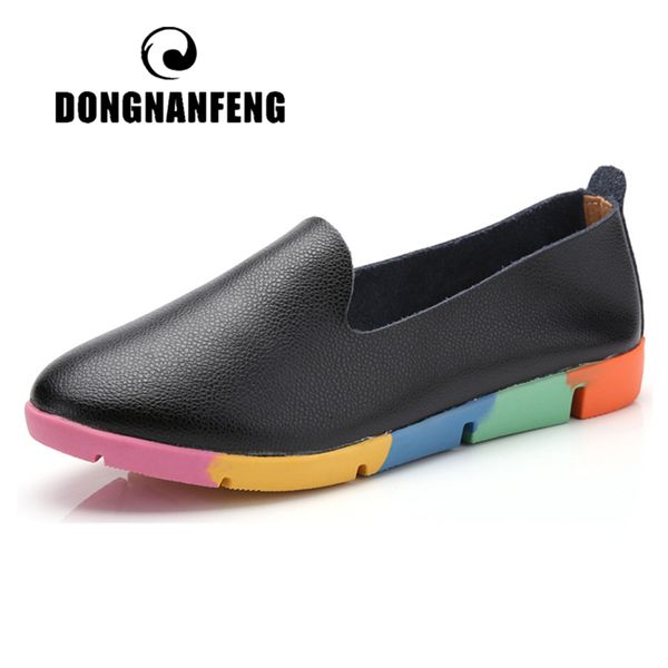 

dongnanfeng women flats mother ladies female shoes loafers cow genuine leather pigskin slip on feminino peas 35-44 aze-912, Black