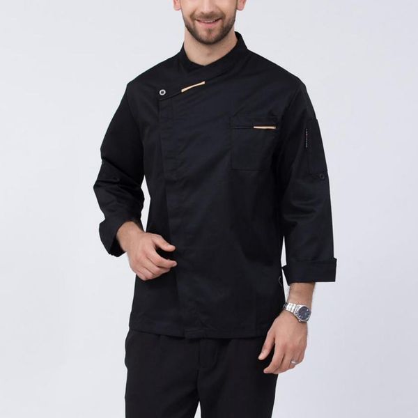 

chef coat jacket long sleeved kitchen catering baker staff workwear, White;black