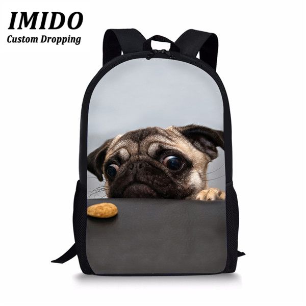 

imido 2019 new grey pug dog print school bag cute primary boys girls animals schoolbags preppy style child bookbag for children