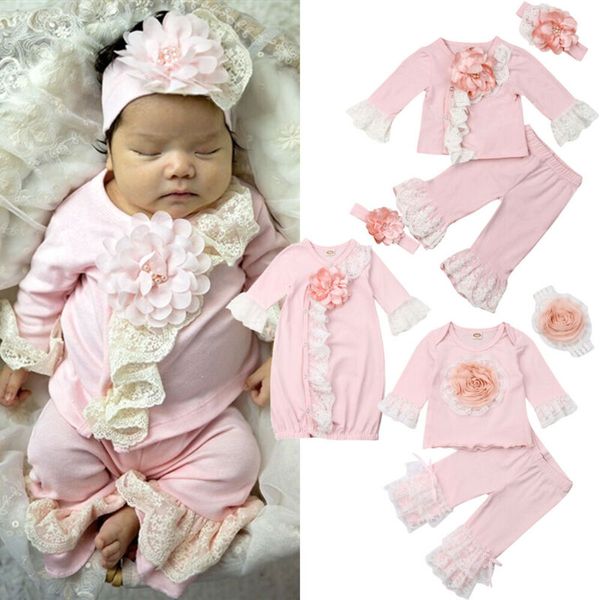 Sweet Newborn Baby Girl Lace Flower Tops Long Pants//Sleeping Bag Outfits Set