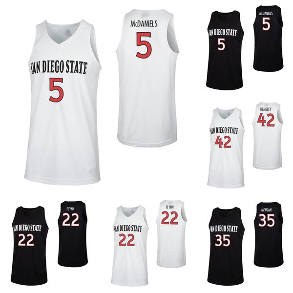 

jalen mcdaniels stitched men's san diego state aztecs malachi flynn joel mensah jeremy hemsley college basketball jersey, Black