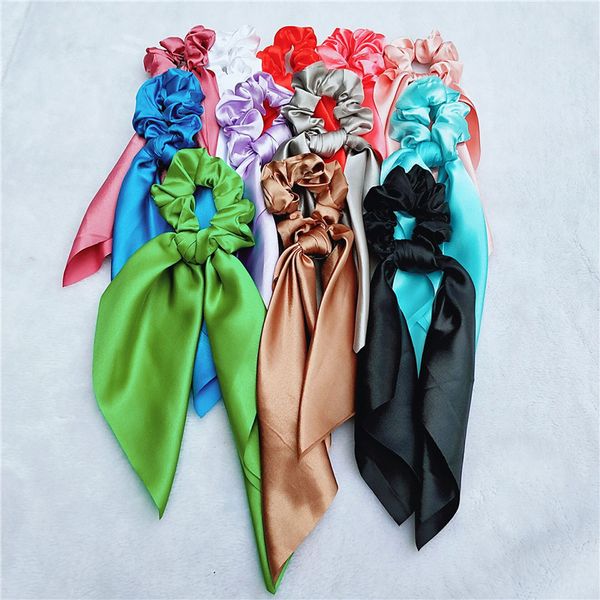 

веревка хвостик scrunchie галстуки волос шарф резинка для волос для женщин смычка волос scrunchies solid color ribbon hairbands, Pink