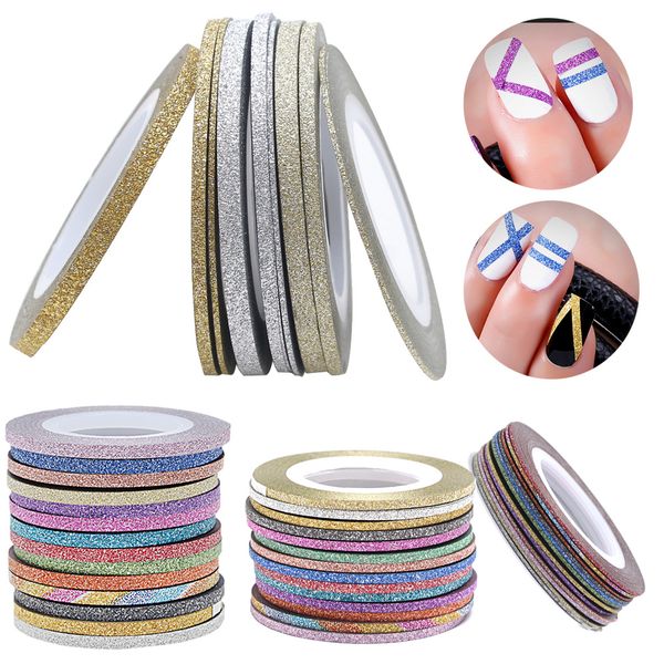 

1mm 12 color glitter nail striping line tape sticker set art decorations diy tips for polish nail gel rhinestones decorat new, Black