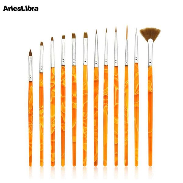 

rolabling 12pcs/set nail art brush set liner brush painting pen for natural/false and 3d beauty professional nail art set, Yellow