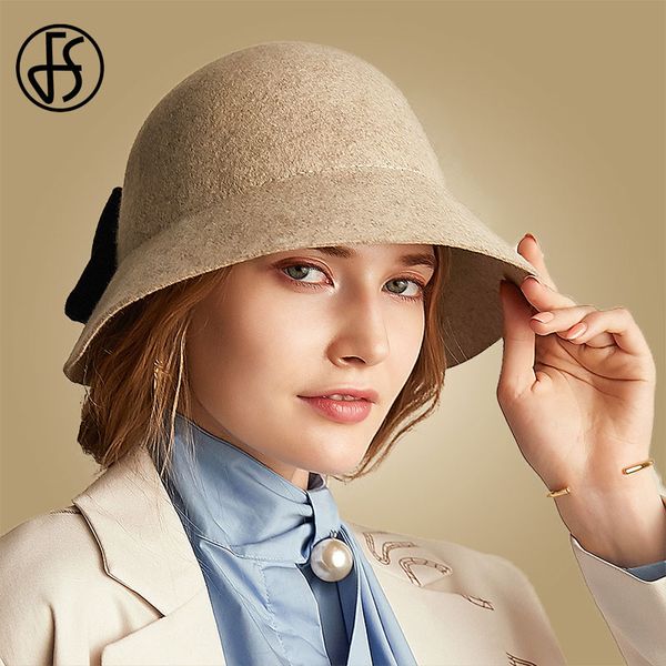 

fs female felt cloche black hat for women fall winter wool hat fedora wide brim vintage french bowler sombrero elegant hats, Blue;gray