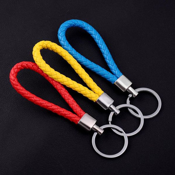 

braided pu leather metal keychains keyrings weaved rope keyring bag key chain exquisite gift for lovers car keyfob, Silver