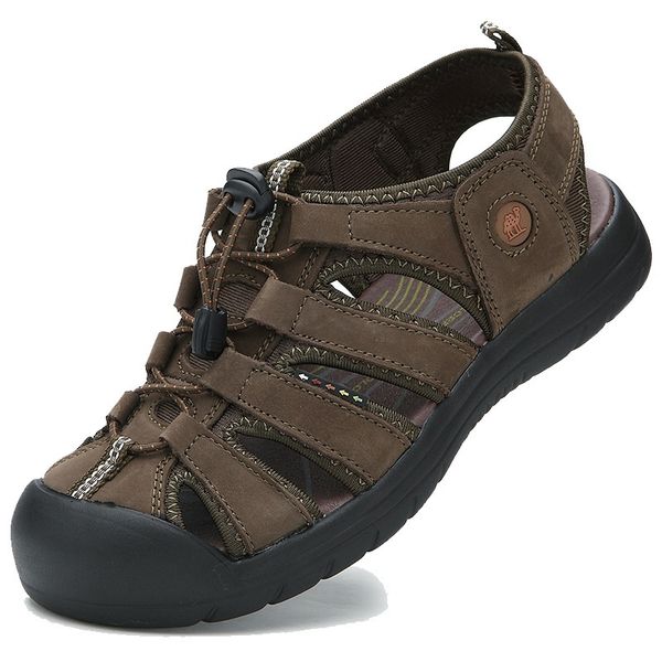 

genuine leather sandals hiking gladiators sandalias big size roman beach outdoor sandals summer men shoes man causal shoes sd002, Black