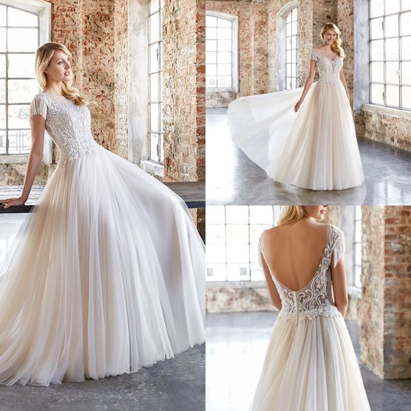 

a line wedding dresses tassel applique wedding dresses backless sweep train bridal gowns bohemia vestidos de novia, White