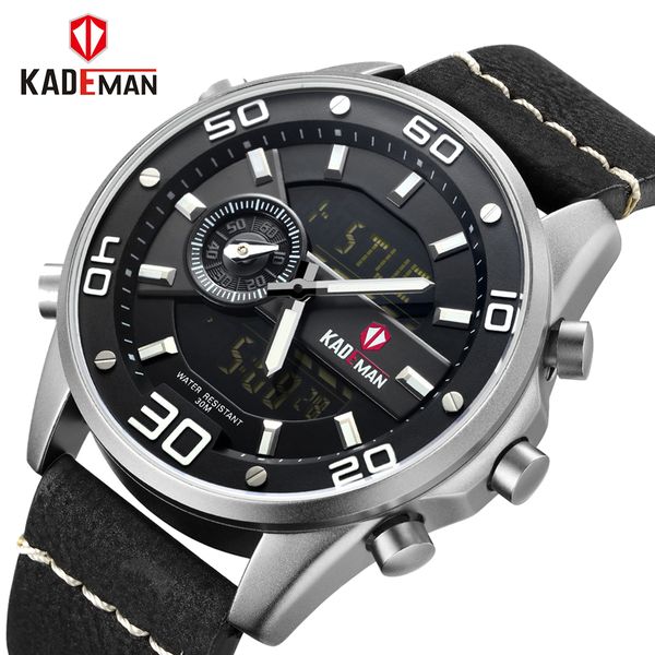 

men watches fashion chronograph male dual display watch men leather waterproof sport watch relogio masculino, Slivery;brown