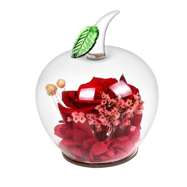 

luda long forever rose with gift box apple shape glass unique gift for valentine's day mother's day christmas's lover's