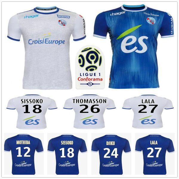 

2019 2020 rc strasbourg alsace soccer jerseys 27 lala 18 sissoko thomasson djiku mothiba martin custom 19 20 home blue away football shirt, Black;yellow
