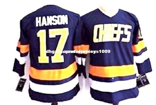 

custom ccm charlestown chiefs blue #17 men jersey hanson brother personalized customization men's retro ice hockey jersey, Black;red