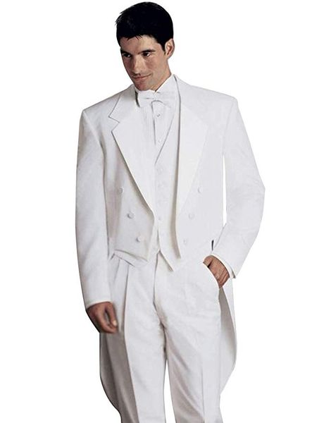 

men's 3 piece tailcoat tuxedo dinner suits swallow-tailed coat waistcoat men business casual jacket vest & trouser for wedding bussines, White;black