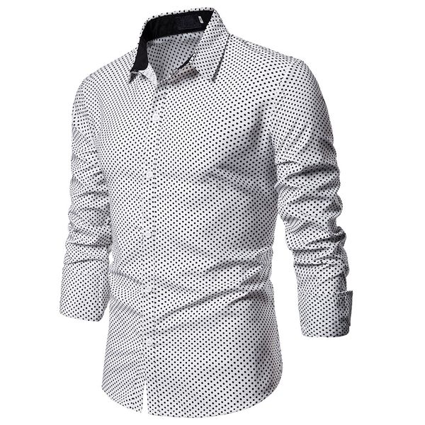 

2019 autumn casual men shirt long sleeve slim blouse polka dot fit modis turn down collar mens shirts dress camisa masculina, White;black