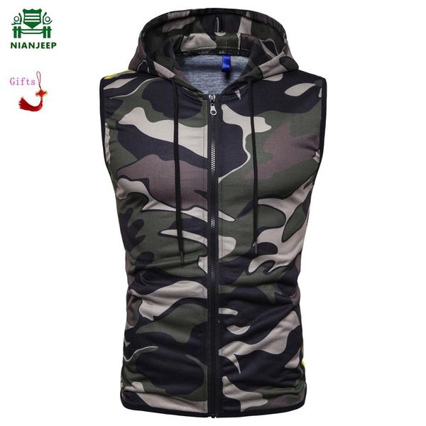 

new brand men vest 2019 fashion camouflage sleeveless hooded jacket casual slim fitness workout waistcoat men's clothing 3xl, Black;white