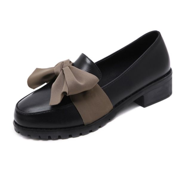 

spring flats women shoes bowtie loafers patent leather elegant low heels slip on footwear female pointed toe thick heel j14-95, Black