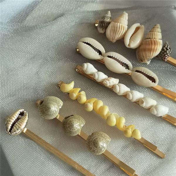 

2019 new fashion natural cowrie shell hair pins for women gold color conch barrettes hairpins weddings party bohemian jewelry, Golden;white