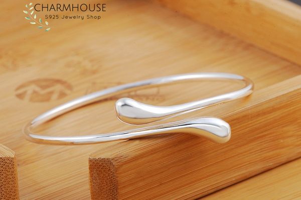 

charmhouse 925 silver bangles for women waterdrop bangle & bracelet adjustable wristband pulseira femme wedding jewelry bijoux, Black