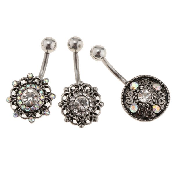 

3pcs stainless steel belly button ring navel flower dangle women piercing jewelry, Slivery;golden