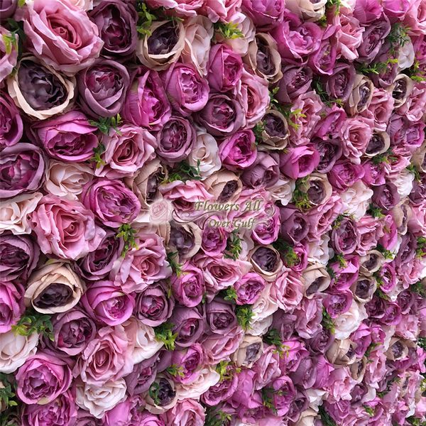 

3d artificial flowers wall and fake flower row use pink purple rose and hydrangeas for wedding background decoration gy628