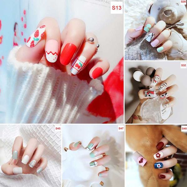 

24pcs finger diy nail sticker 3d nail sticker fashion toenails art false nails, Red;gold