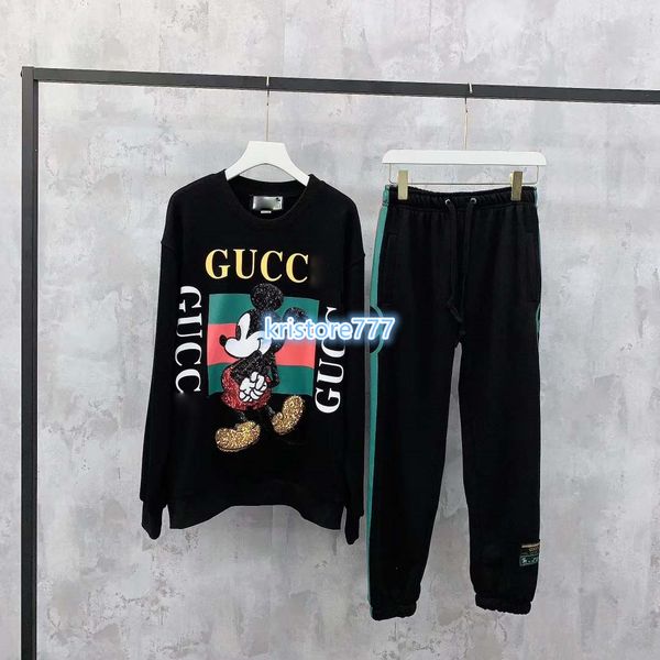 

women's luxury design cotton blend tracksuit oversize technical jersey sweatshirt +long trouser pants letters outwear shirts casual set, White