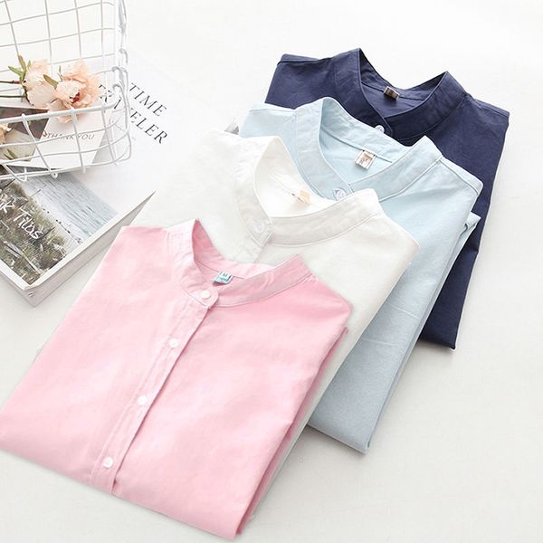 

ih women long sleeve cotton solid casual blouse elegant office ladies work shirts 2019 new spring autumn loose plus size, White