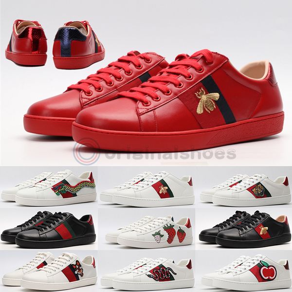 

italy vintage ace bee shoes fashion luxury platform dress casual men women shoes snake star triple red white real leather designer sneakers, Black