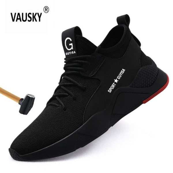 

men's work safety shoes men outdoor steel toe footwear military combat ankle boots indestructible stylish breathable sneakers, Black