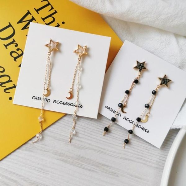 

korean style shiny star drop earrings women new bijoux long tassel blue crystal dangle earrings jewelry accessories, Silver